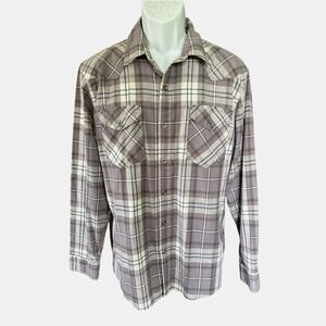 Wrangler Free To Stretch Long Sleeve Plaid Shirt, Large, Gray & Blue, Cowboycore